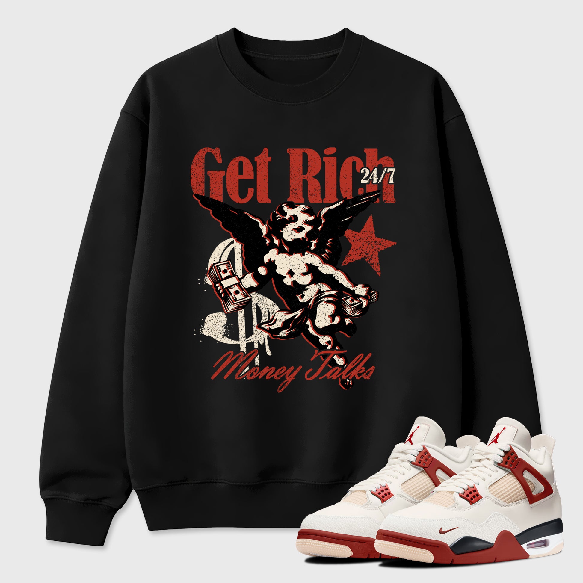 Sneaker match tees – Sneaker Tees To Match Air Jordan 4 Brick After Brick Shoes – Get Rich Tee Black 1