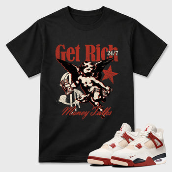 Sneaker match tees – Sneaker Tees To Match Air Jordan 4 Brick After Brick Shoes – Get Rich Tee Black 1