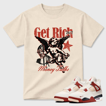 Sneaker match tees – Sneaker Tees To Match Air Jordan 4 Brick After Brick Shoes – Get Rich Tee Natural 1