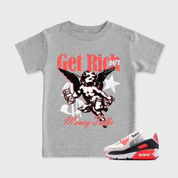 Sneaker match tees – Sneaker Tees To Match Air Max 90 Infrared Shoes – Get Rich Kids T-Shirt Heather Grey 1