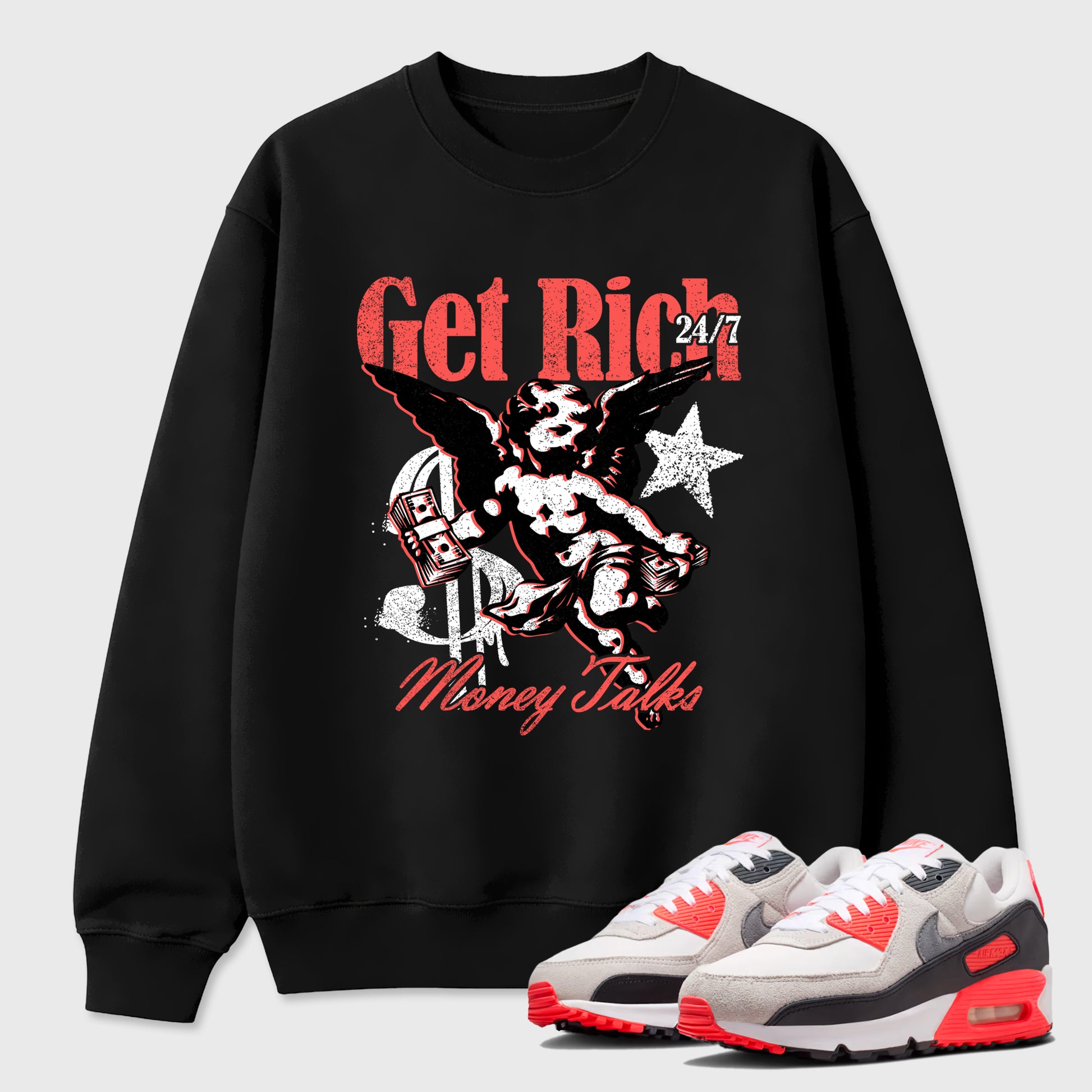 Sneaker match tees – Sneaker Tees To Match Air Max 90 Infrared Shoes – Get Rich Tee Black 1