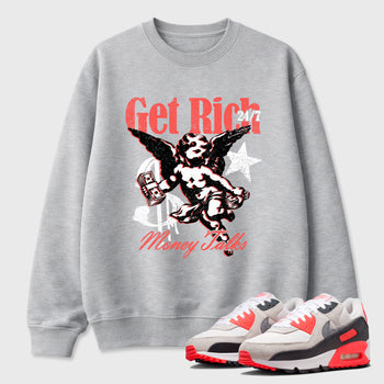 Sneaker match tees – Sneaker Tees To Match Air Max 90 Infrared Shoes – Get Rich Tee Heather Grey 1