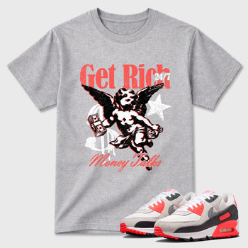 Sneaker match tees – Sneaker Tees To Match Air Max 90 Infrared Shoes – Get Rich Tee Heather Grey 1