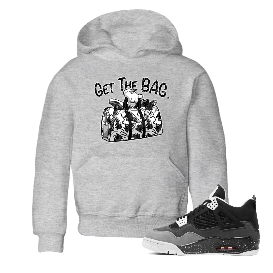 4s Fear shirts to match jordans Get The Bag sneaker match tees Air Jordan 4 Retro Fear match shoes to clothes SNRT Sneaker Tees Youth Baby Heather Grey 1 tee