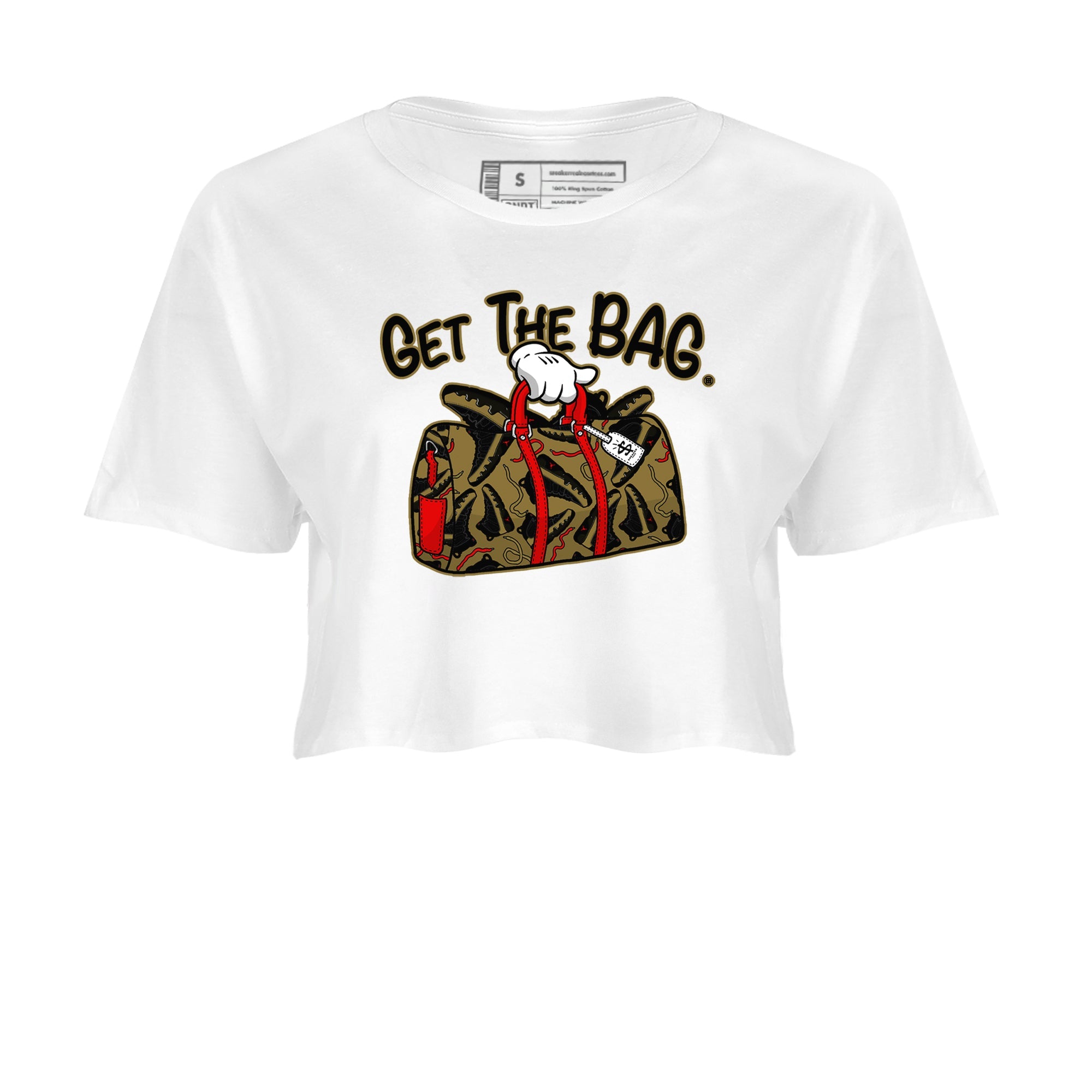 9s Olive shirts to match jordans Get The Bag sneaker match tees Air Jordan 9 Olive match shoes to clothes SNRT Sneaker Tees unisex cotton White 2 crop tee