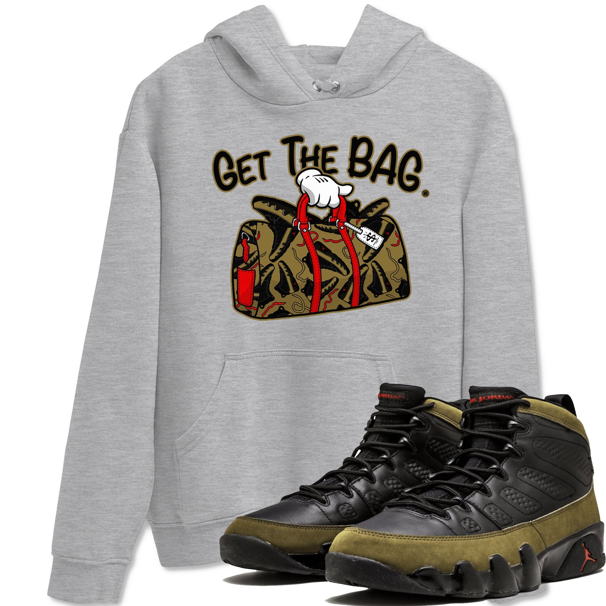 9s Olive shirts to match jordans Get The Bag sneaker match tees Air Jordan 9 Olive match shoes to clothes SNRT Sneaker Tees unisex cotton Heather Grey 1 shirts