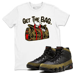 9s Olive shirts to match jordans Get The Bag sneaker match tees Air Jordan 9 Olive match shoes to clothes SNRT Sneaker Tees unisex cotton White 1 shirts