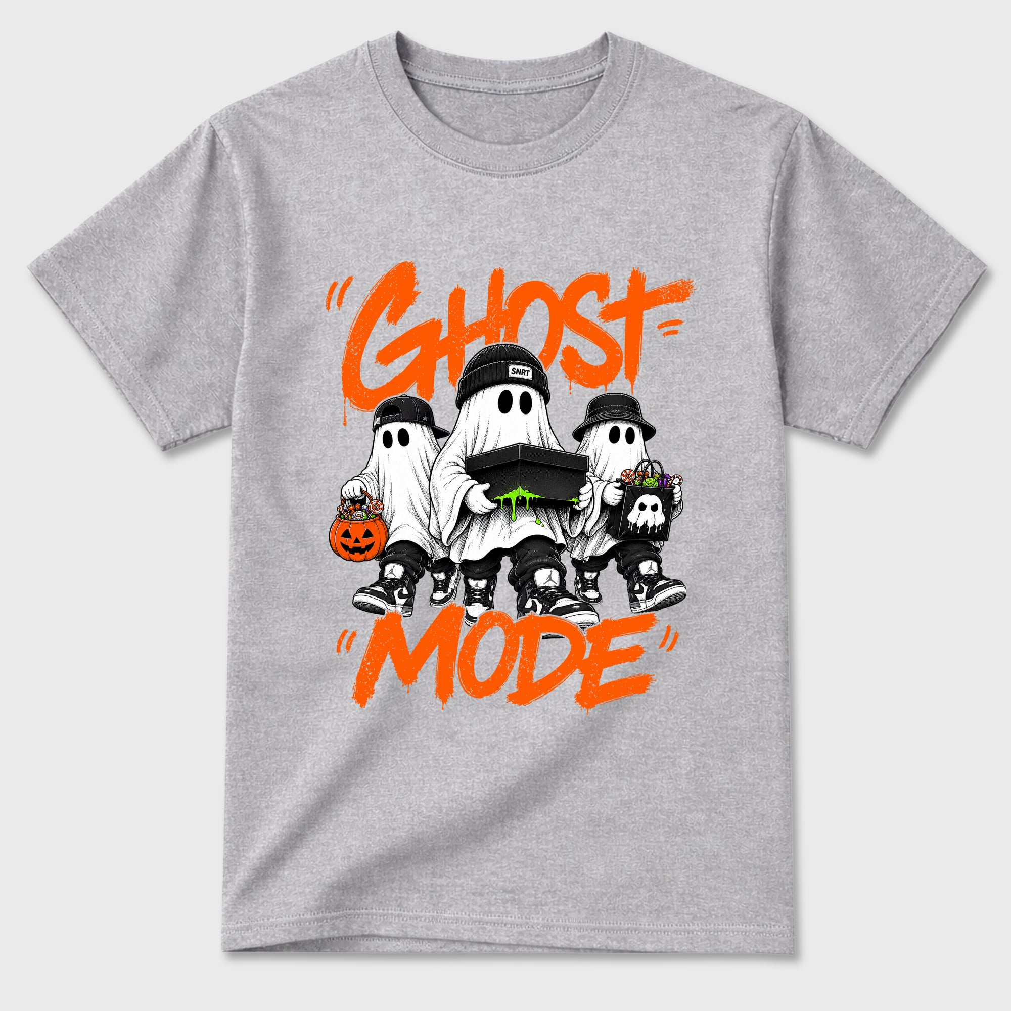 Ghost Mode Graphic T-Shirt featuring original streetwear artwork designed to match the Halloween. Heather Grey 2 Graphic T-Shirt.