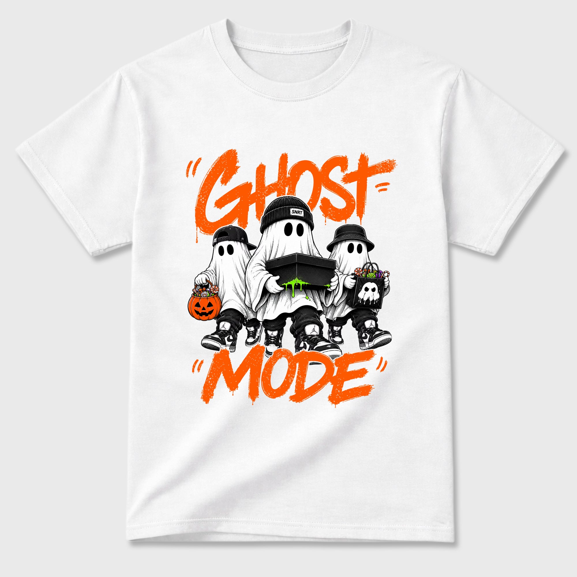 Ghost Mode Graphic T-Shirt featuring original streetwear artwork designed to match the Halloween. White 2 Graphic T-Shirt.