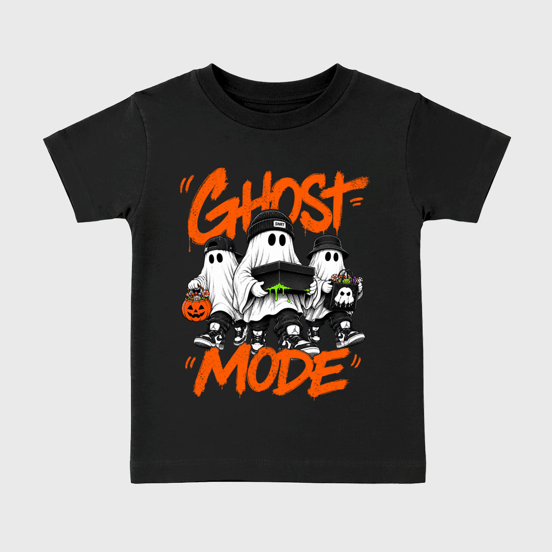 Ghost Mode Baby & Kids Graphic T-Shirt featuring original artwork designed to match the Halloween. Black 2 Kids Graphic Tee.
