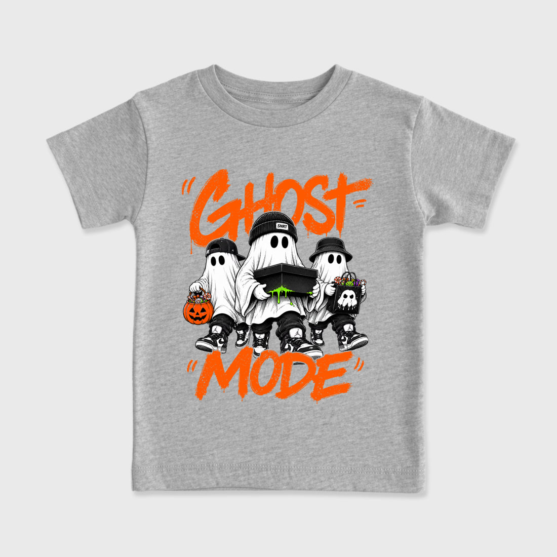 Ghost Mode Baby & Kids Graphic T-Shirt featuring original artwork designed to match the Halloween. Heather Grey 2 Kids Graphic Tee.
