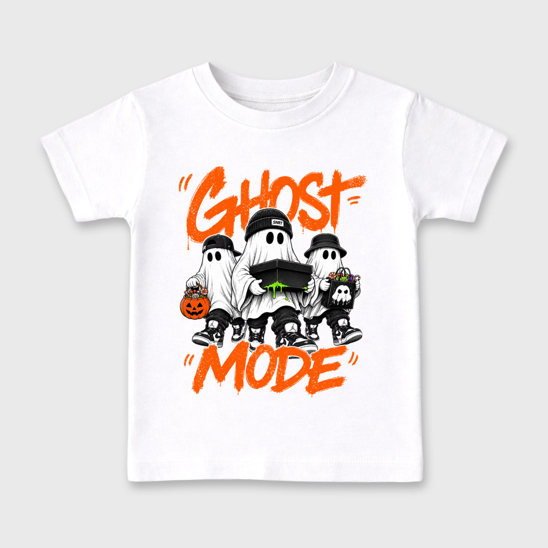 Ghost Mode Baby & Kids Graphic T-Shirt featuring original artwork designed to match the Halloween. White 2 Kids Graphic Tee.