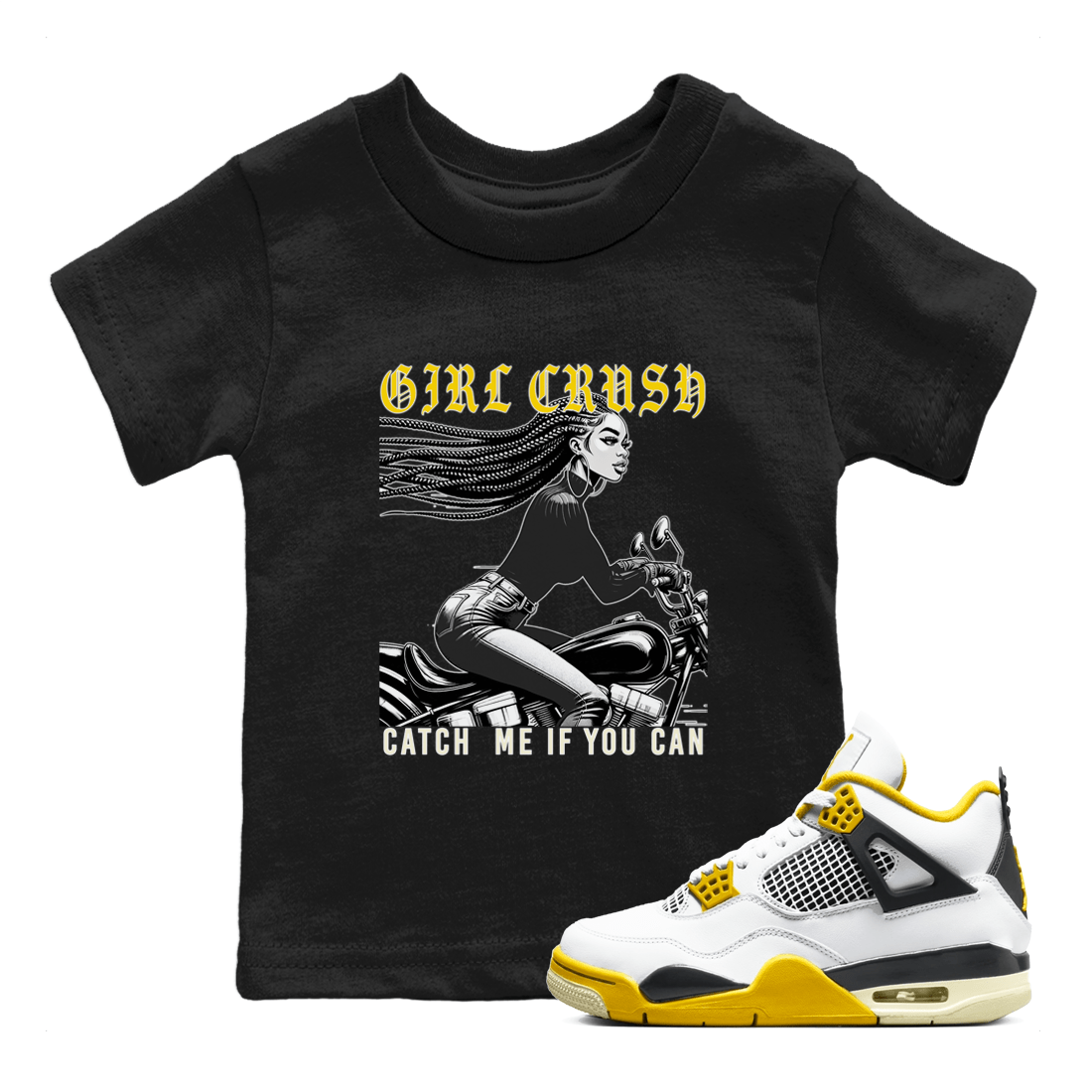 4s Vivid Sulfur shirt to match jordans Girl Crash sneaker tees AJ4 Vivid Sulfur Streetwear Brand SNRT Sneaker Tees baby toddler Black 1 cotton Shirt