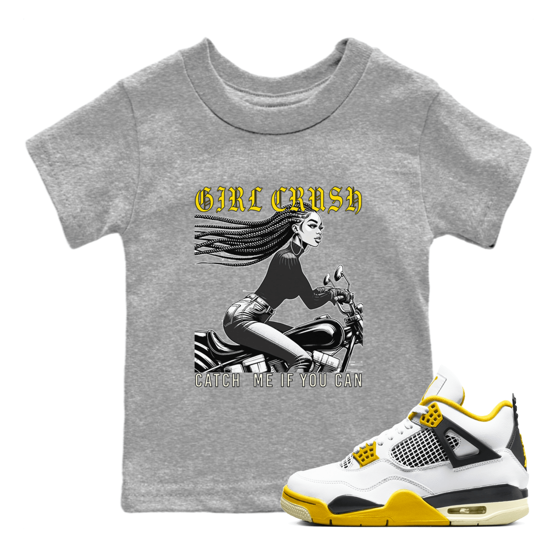 4s Vivid Sulfur shirt to match jordans Girl Crash sneaker tees AJ4 Vivid Sulfur Streetwear Brand SNRT Sneaker Tees baby toddler Heather Grey 1 cotton Shirt