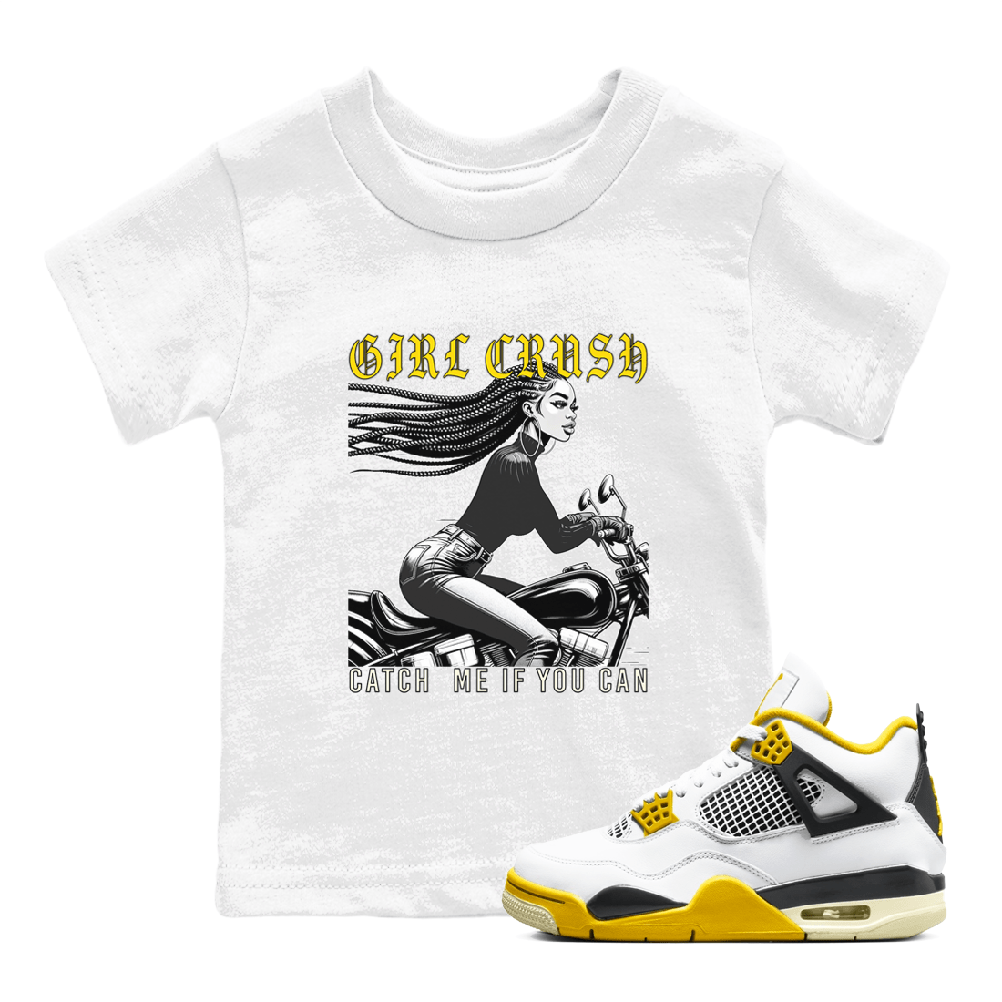 4s Vivid Sulfur shirt to match jordans Girl Crash sneaker tees AJ4 Vivid Sulfur Streetwear Brand SNRT Sneaker Tees baby toddler White 1 cotton Shirt
