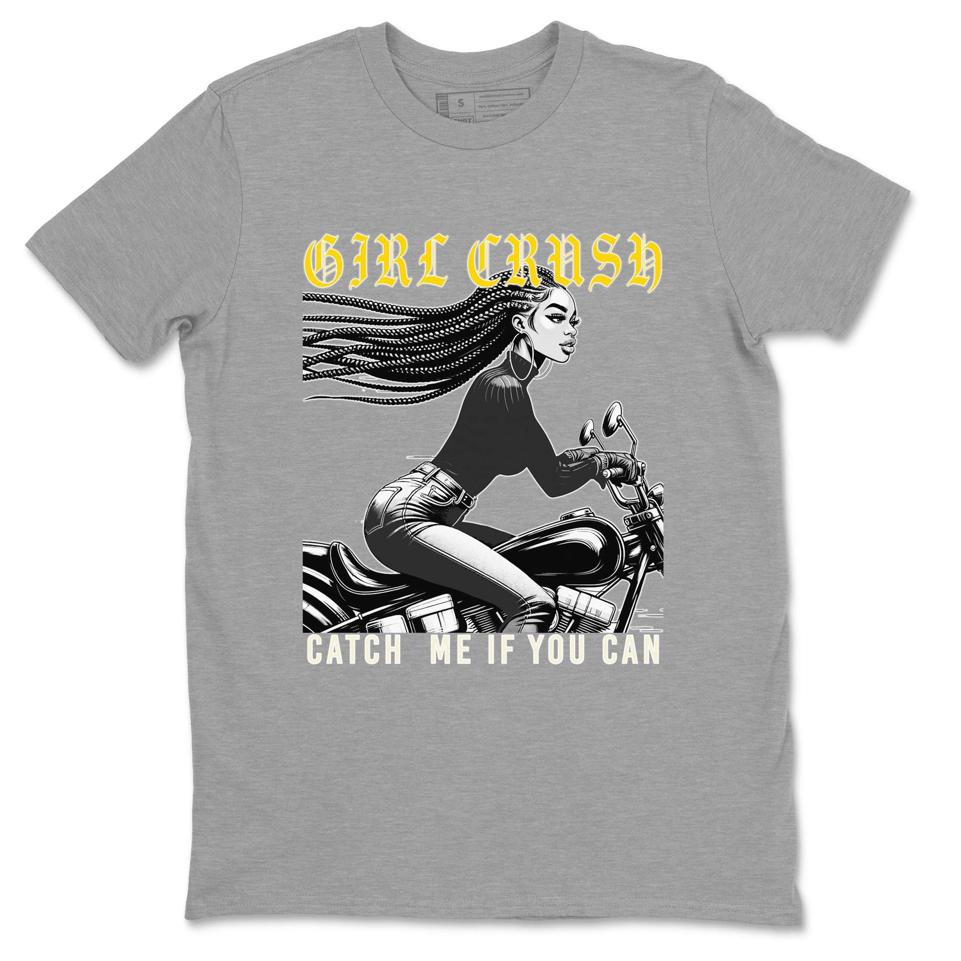4s Vivid Sulfur shirt to match jordans Girl Crash sneaker tees AJ4 Vivid Sulfur Streetwear Brand SNRT Sneaker Tees unisex cotton Heather Grey 2 crew neck shirt