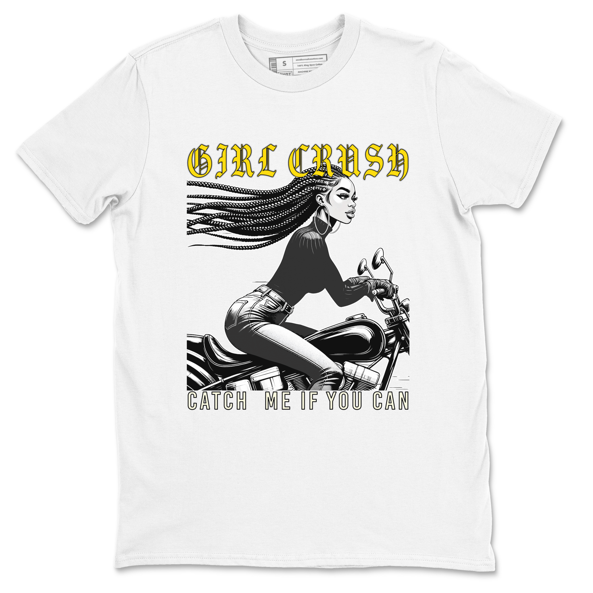 4s Vivid Sulfur shirt to match jordans Girl Crash sneaker tees AJ4 Vivid Sulfur Streetwear Brand SNRT Sneaker Tees unisex cotton White 2 crew neck shirt