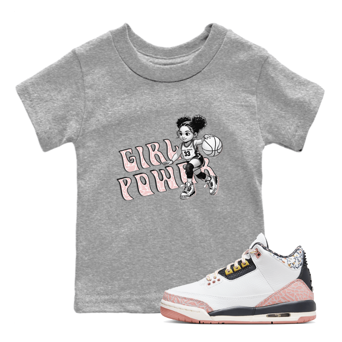 Air Jordan 3 Vintage Floral shirt to match jordans Girl Power sneaker tees Air Jordan 3 GS Vintage Floral SNRT sneaker release tees baby toddler Heather Grey 1 cotton Shirt
