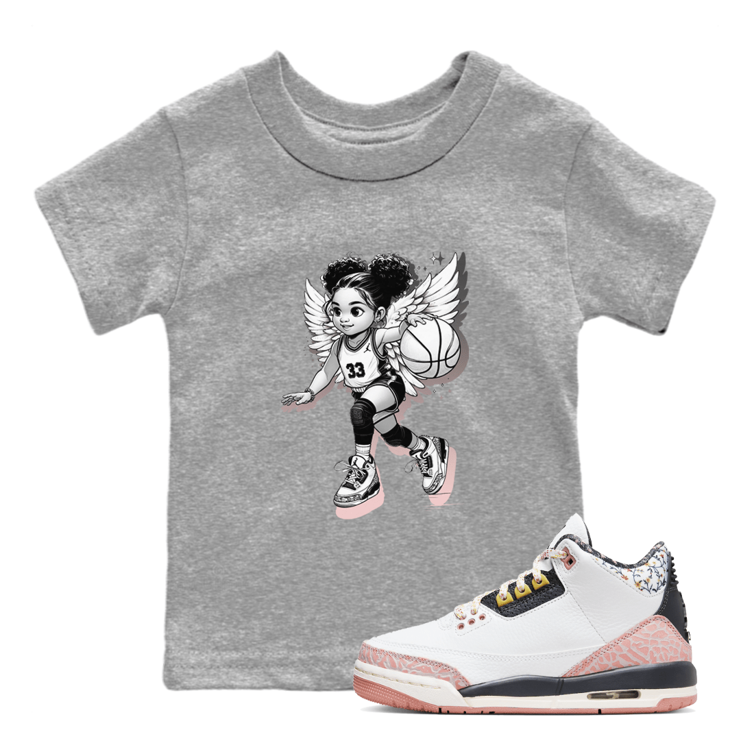 Air Jordan 3 Vintage Floral shirt to match jordans Girl Power Angel sneaker tees Air Jordan 3 GS Vintage Floral SNRT sneaker release tees baby toddler Heather Grey 1 cotton Shirt