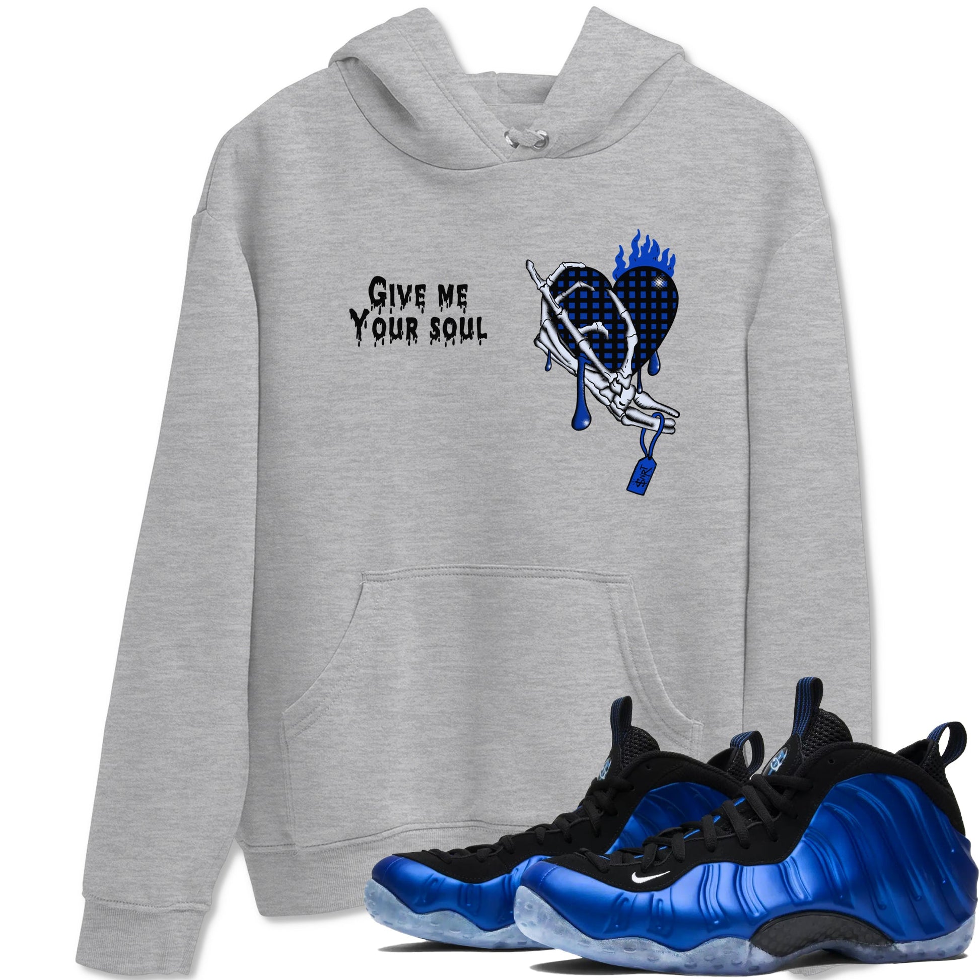 Air Foamposite One Royal shirts to match jordans Give Me Your Soul unique Halloween sneaker tee Air Foamposite One Royal SNRT Sneaker Release Tees unisex cotton Heather Grey 1 crew neck shirts