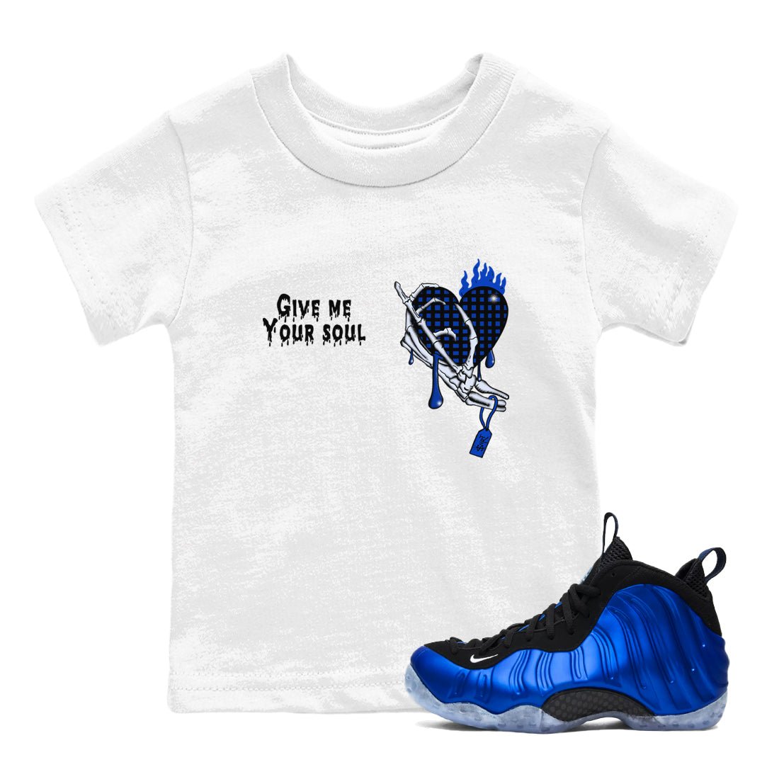 Air Foamposite One Royal shirts to match jordans Give Me Your Soul unique Halloween sneaker tee Air Foamposite One Royal SNRT Sneaker Release Tees Youth Baby White 1 crew neck shirts