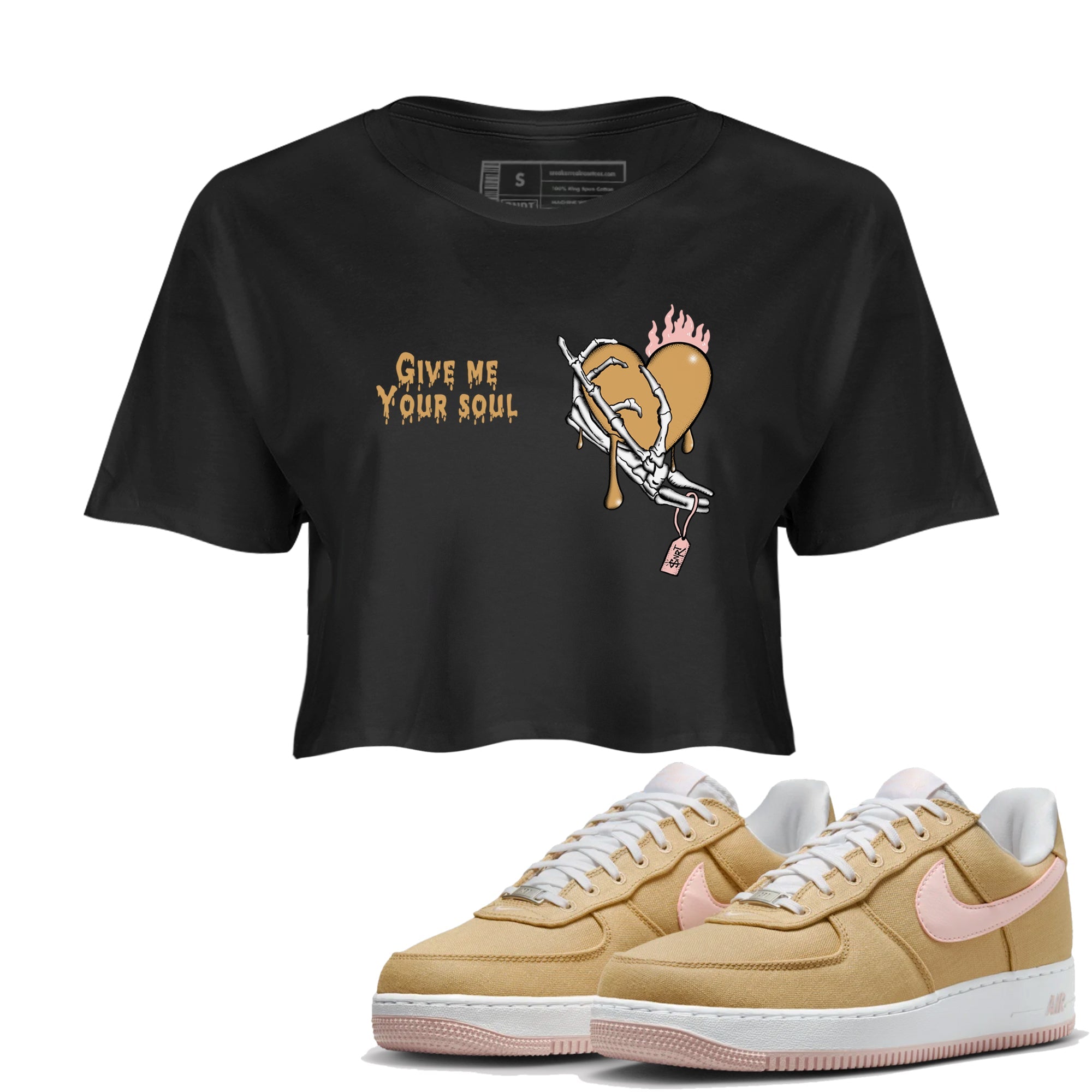 AF1 Linen shirts to match jordans Give Me Your Soul sneaker match tees Air Force 1 Linen match shoes to clothes SNRT Sneaker Tees unisex cotton Black 1 crop tee