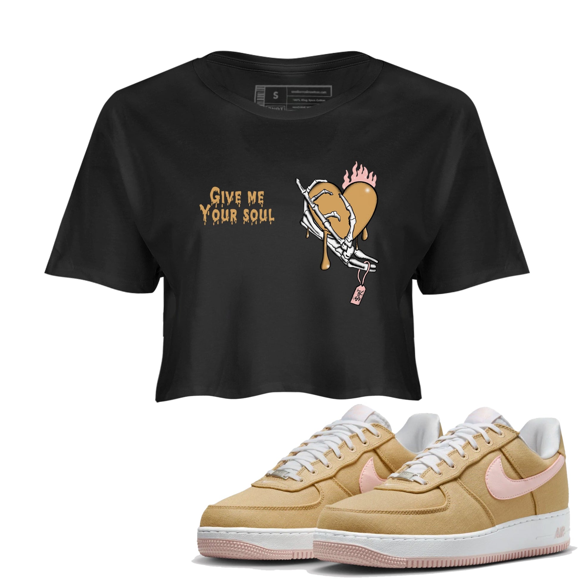 AF1 Linen shirts to match jordans Give Me Your Soul sneaker match tees Air Force 1 Linen match shoes to clothes SNRT Sneaker Tees unisex cotton Black 1 crop tee