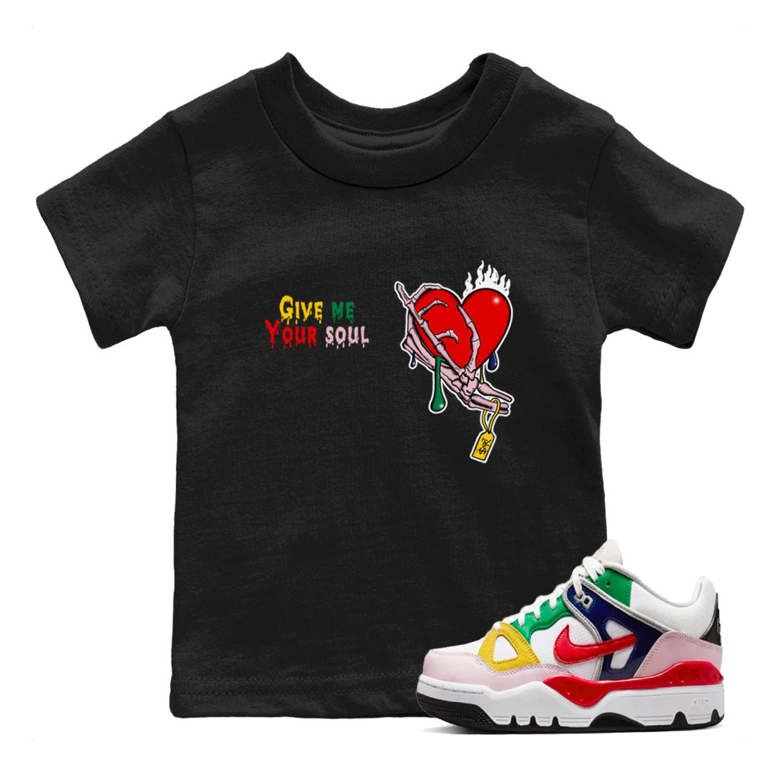 AF 3 Nigo shirtsto match jordans Give Me Your Soul sneaker match tees Air Force 3 Low x Nigo Blue Void and Tour Yellow match shoes to clothes SNRT Sneaker Tees Youth Baby Black 1 tee