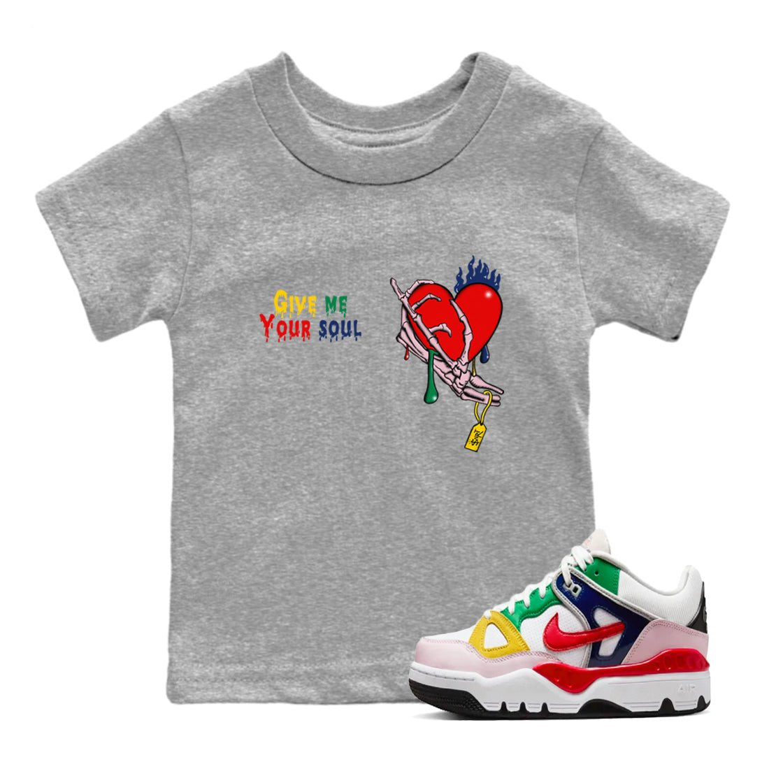 AF 3 Nigo shirtsto match jordans Give Me Your Soul sneaker match tees Air Force 3 Low x Nigo Blue Void and Tour Yellow match shoes to clothes SNRT Sneaker Tees Youth Baby Heather Grey 1 tee