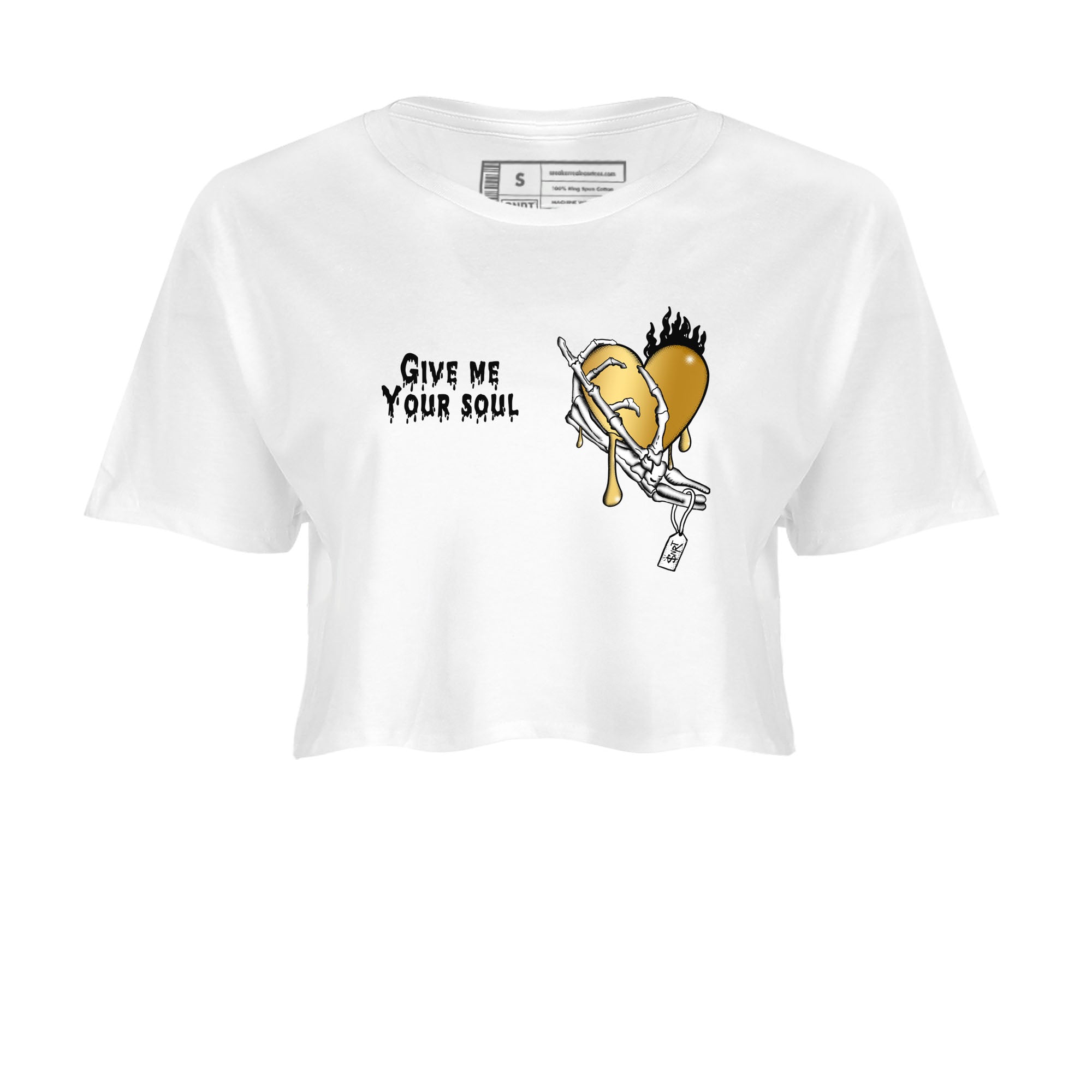 1s Black Metallic Gold shirts to match jordans Give Me Your Soul unique Halloween sneaker tee Jordan 1 High OG Black and Gold SNRT Sneaker Release Tees unisex cotton White 2 Crop Shirts