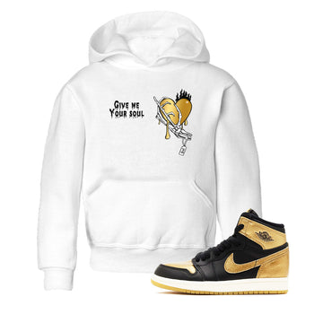 1s Black Metallic Gold shirts to match jordans Give Me Your Soul unique Halloween sneaker tee Jordan 1 High OG Black and Gold SNRT Sneaker Release Tees Youth Baby White 1 crew neck shirts