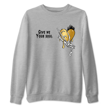 1s Black Metallic Gold shirts to match jordans Give Me Your Soul unique Halloween sneaker tee Jordan 1 High OG Black and Gold SNRT Sneaker Release Tees unisex cotton Heather Grey 2 crew neck shirts