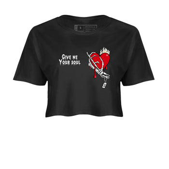 1s Black Toe Reimagined shirts to match jordans Give Me Your Soul unique Halloween sneaker tee Air Jordan 1 Black Toe Reimagined SNRT Sneaker Release Tees unisex cotton Black 2 Crop Shirts