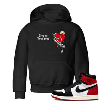 1s Black Toe Reimagined shirts to match jordans Give Me Your Soul unique Halloween sneaker tee Air Jordan 1 Black Toe Reimagined SNRT Sneaker Release Tees Youth Baby Black 1 crew neck shirts