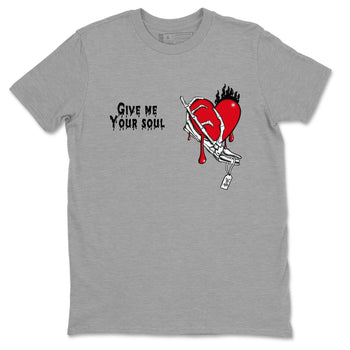 1s Black Toe Reimagined shirts to match jordans Give Me Your Soul unique Halloween sneaker tee Air Jordan 1 Black Toe Reimagined SNRT Sneaker Release Tees unisex cotton Heather Grey 2 crew neck shirts