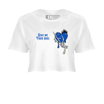 1s Game Royal shirts to match jordans Give Me Your Soul sneaker match tees Air Jordan 1 Retro Low OG Game Royal match shoes to clothes SNRT Sneaker Tees unisex cotton White 2 crop tee