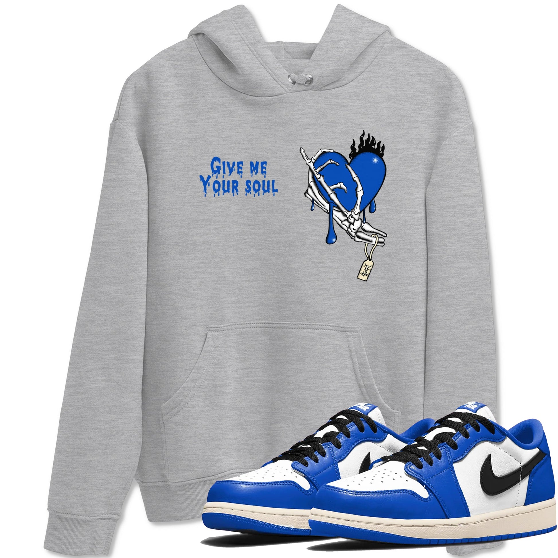 1s Game Royal shirts to match jordans Give Me Your Soul sneaker match tees Air Jordan 1 Retro Low OG Game Royal match shoes to clothes SNRT Sneaker Tees unisex cotton Heather Grey 1 shirts
