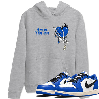1s Game Royal shirts to match jordans Give Me Your Soul sneaker match tees Air Jordan 1 Retro Low OG Game Royal match shoes to clothes SNRT Sneaker Tees unisex cotton Heather Grey 1 shirts