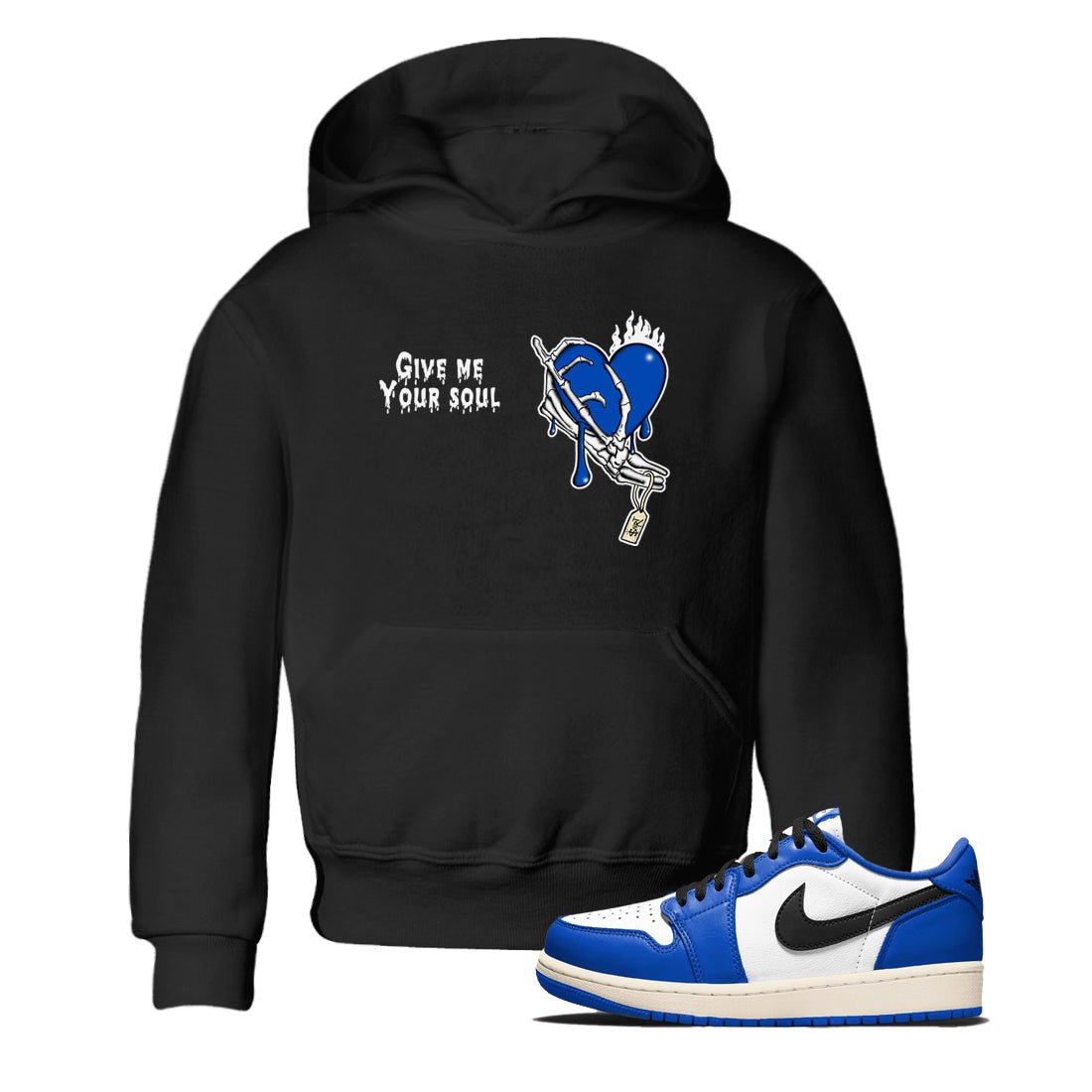 1s Game Royal shirts to match jordans Give Me Your Soul sneaker match tees Air Jordan 1 Retro Low OG Game Royal match shoes to clothes SNRT Sneaker Tees Youth Baby Black 1 tee