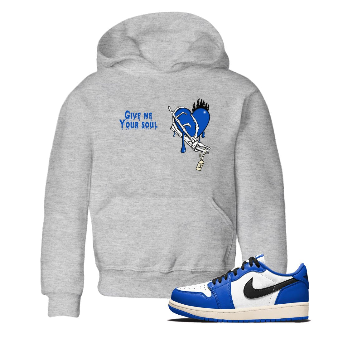 1s Game Royal shirts to match jordans Give Me Your Soul sneaker match tees Air Jordan 1 Retro Low OG Game Royal match shoes to clothes SNRT Sneaker Tees Youth Baby Heather Grey 1 tee