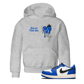 1s Game Royal shirts to match jordans Give Me Your Soul sneaker match tees Air Jordan 1 Retro Low OG Game Royal match shoes to clothes SNRT Sneaker Tees Youth Baby Heather Grey 1 tee
