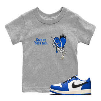 1s Game Royal shirts to match jordans Give Me Your Soul sneaker match tees Air Jordan 1 Retro Low OG Game Royal match shoes to clothes SNRT Sneaker Tees Youth Baby Heather Grey 1 tee