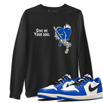 1s Game Royal shirts to match jordans Give Me Your Soul sneaker match tees Air Jordan 1 Retro Low OG Game Royal match shoes to clothes SNRT Sneaker Tees unisex cotton Black 1 shirts