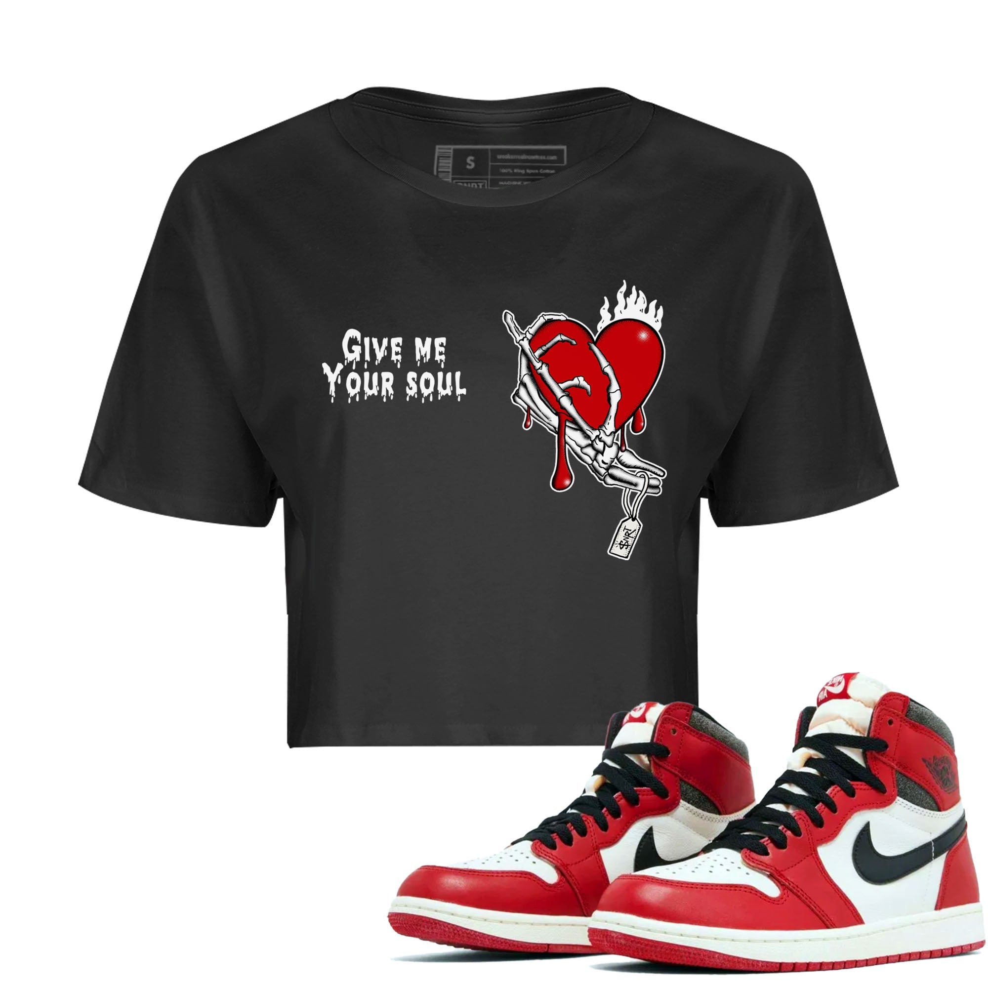 1s Lost & Found shirts to match jordans Give Me Your Soul unique Halloween sneaker tee Air Jordan 1 Lost & Found SNRT Sneaker Release Tees unisex cotton Black 1 Crop Shirts