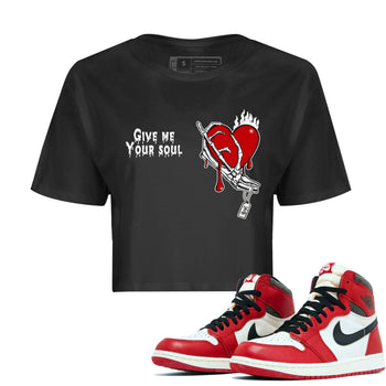 1s Lost & Found shirts to match jordans Give Me Your Soul unique Halloween sneaker tee Air Jordan 1 Lost & Found SNRT Sneaker Release Tees unisex cotton Black 1 Crop Shirts