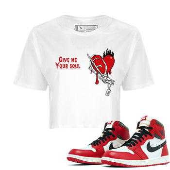 1s Lost & Found shirts to match jordans Give Me Your Soul unique Halloween sneaker tee Air Jordan 1 Lost & Found SNRT Sneaker Release Tees unisex cotton White 1 Crop Shirts