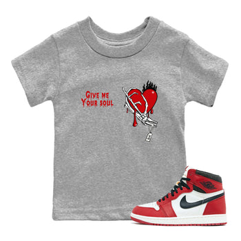 1s Lost & Found shirts to match jordans Give Me Your Soul unique Halloween sneaker tee Air Jordan 1 Lost & Found SNRT Sneaker Release Tees Youth Baby Heather Grey 1 crew neck shirts