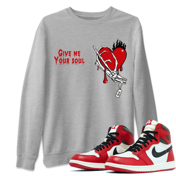 1s Lost & Found shirts to match jordans Give Me Your Soul unique Halloween sneaker tee Air Jordan 1 Lost & Found SNRT Sneaker Release Tees unisex cotton Heather Grey 1 crew neck shirts