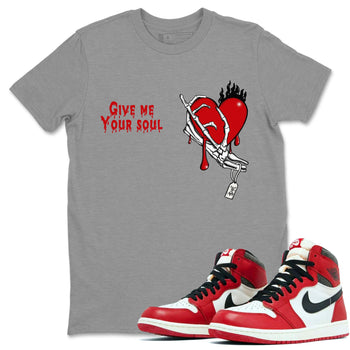 1s Lost & Found shirts to match jordans Give Me Your Soul unique Halloween sneaker tee Air Jordan 1 Lost & Found SNRT Sneaker Release Tees unisex cotton Heather Grey 1 crew neck shirts