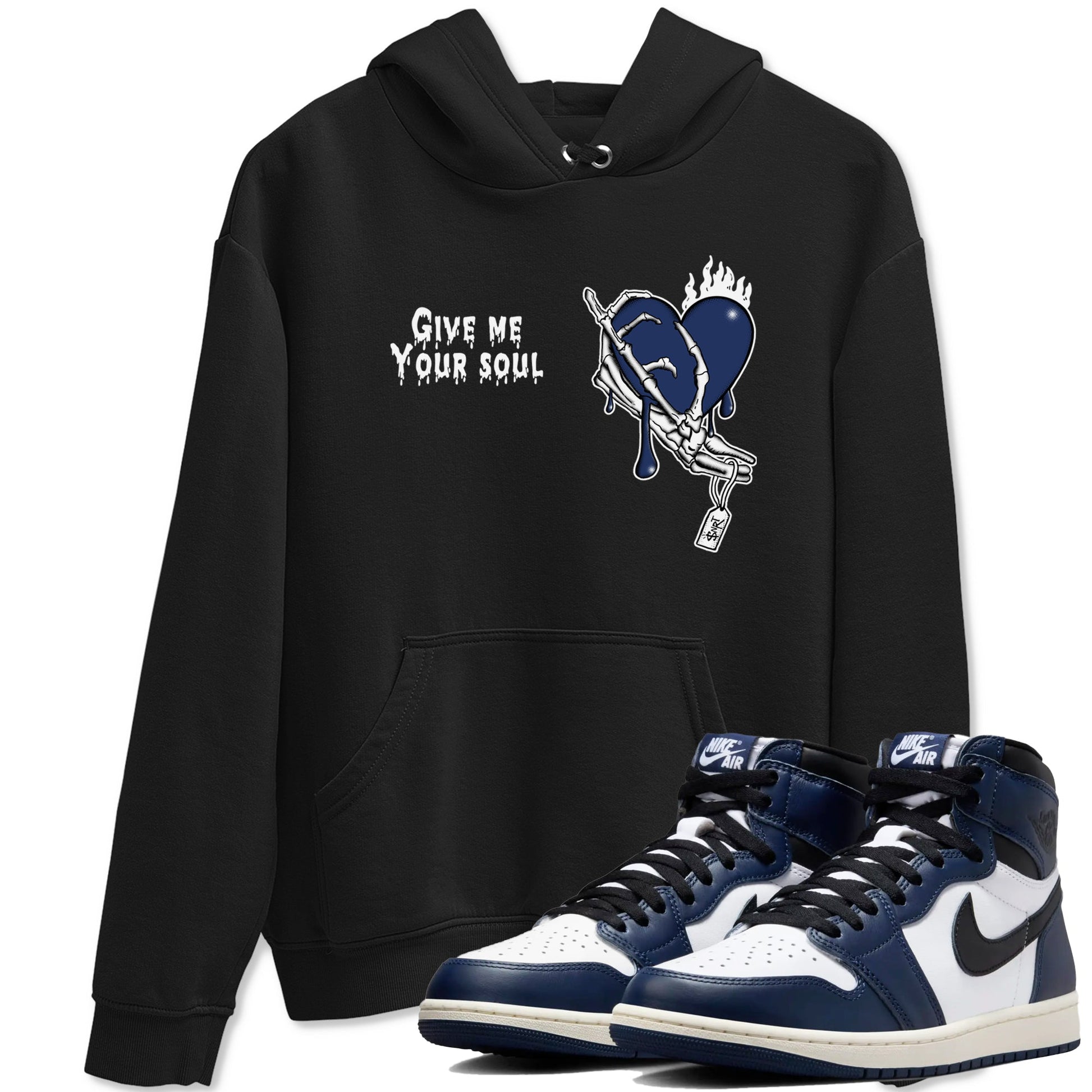 1s Midnight Navy shirts to match jordans Give Me Your Soul unique Halloween sneaker tee Air Jordan 1 Midnight Navy match shoes to clothes SNRT Sneaker Tees unisex cotton Black 1 shirts